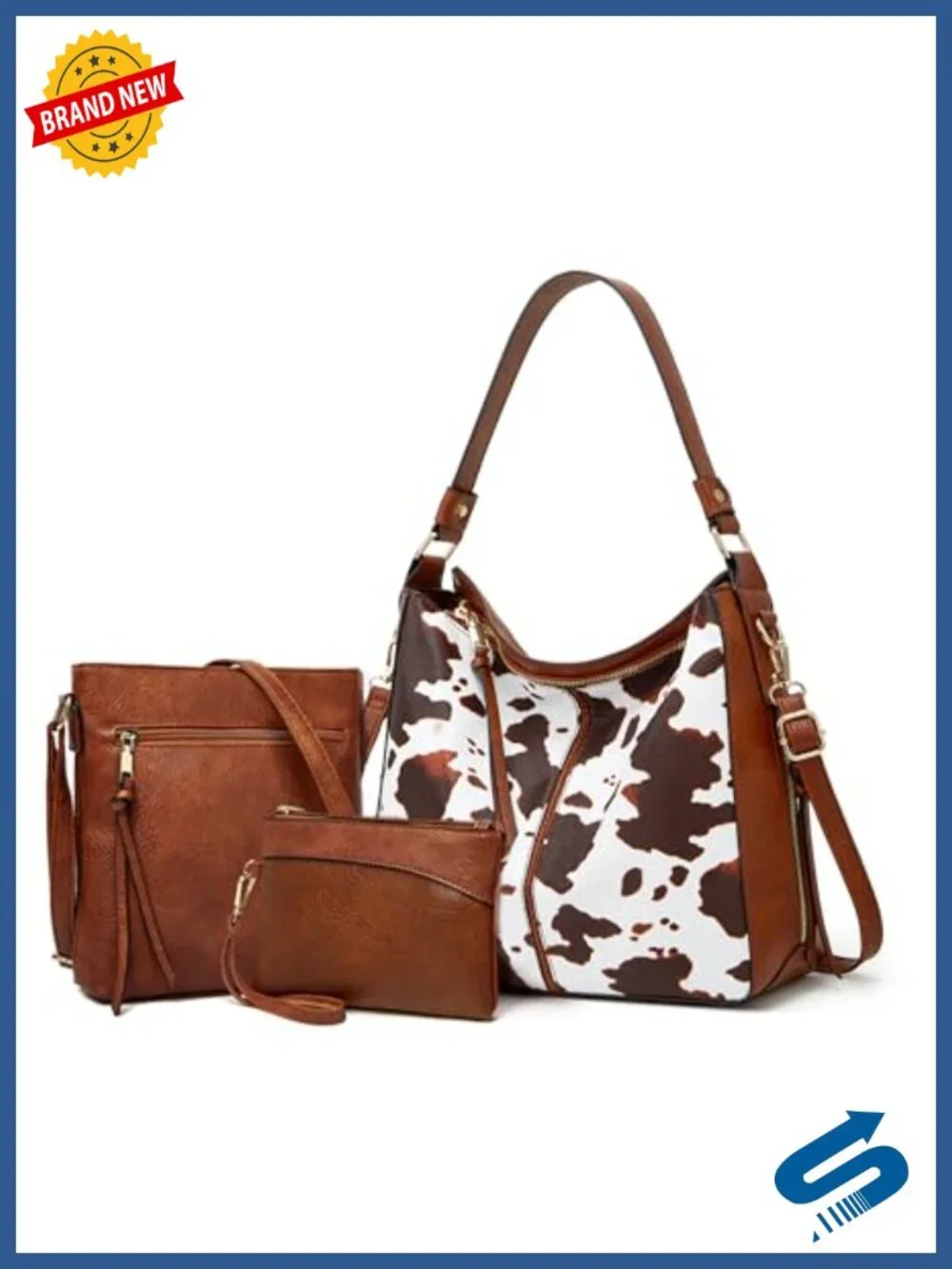 Cow Print Tote Handbag Set with Wallet Crossbody High Capacity PU Leather